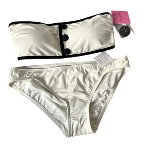Kate Spade Contrast Trim Bandeau Bikini Swim Set NWTs Large Cream Ivory Black